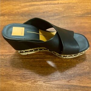 Dolce Vita Black Wedge Slide Sandals with Braided Trim